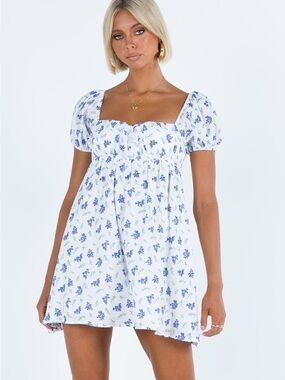 Princess Polly tie back babydoll Mini Dress with Blue Floral Print